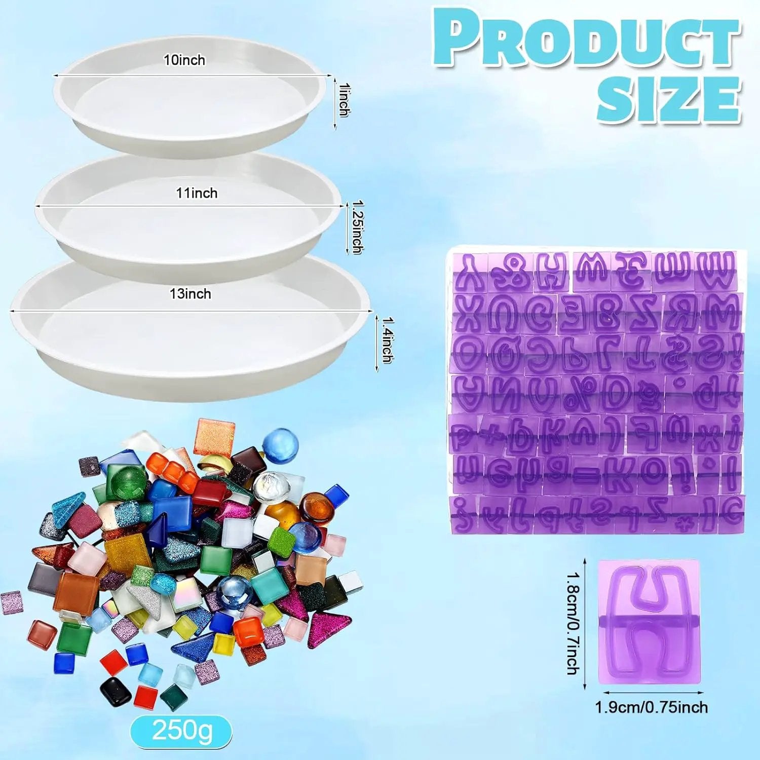 5 Pcs 3 Size Stepping Stone Kit for DIY Outdoor Garden Stepping Stone Includes Cement Molds Mosaic Tiles and Concrete Letter Stamps No Concrete Mix(White) by GreenHaven Gardens