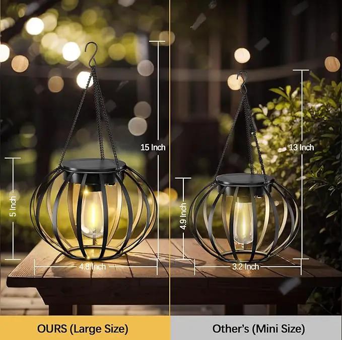 Solar Lanterns Outdoor Waterproof - 2 Pack Solar Outdoor Lanterns, 15"" Solar Lights Outdoor Hanging, Lanterns Decorative Outdoor Pumpkin Shape, Black, Wq-OSL-001 by GreenHaven Gardens