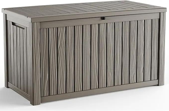 150 Gallon Outdoor Deck Box,Storage Lockable Waterproof Patio Furniture,Garden Tools,Cushions,Pool Accessories Outside Storage Resin Box(Grey) by GreenHaven Gardens