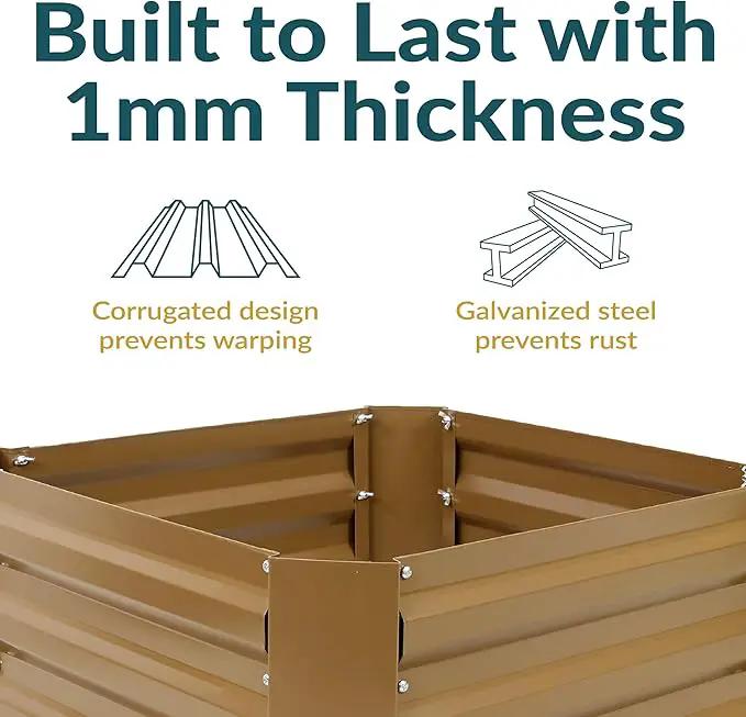 Sunnydaze 11.75" H Raised Metal Garden Bed - Galvanized Raised Garden Bed Outdoor for Vegetables and Flowers - Brown - Square by GreenHaven Gardens