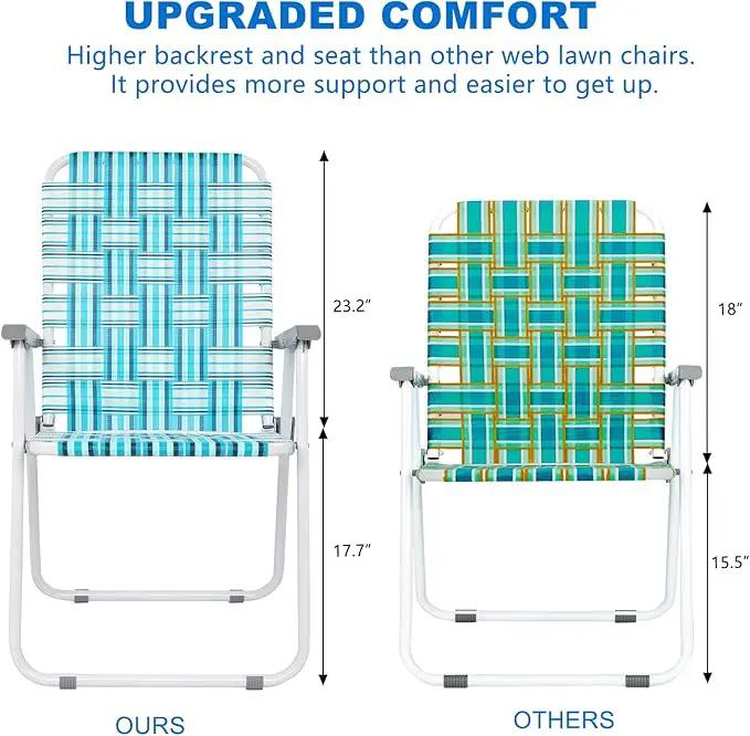 VINGLI Patio Lawn Webbed Folding Chairs Set of 4, Outdoor Beach Chair Portable Dining Chair for Outdoor Yard, Garden (White & Blue, Classic) by GreenHaven Gardens