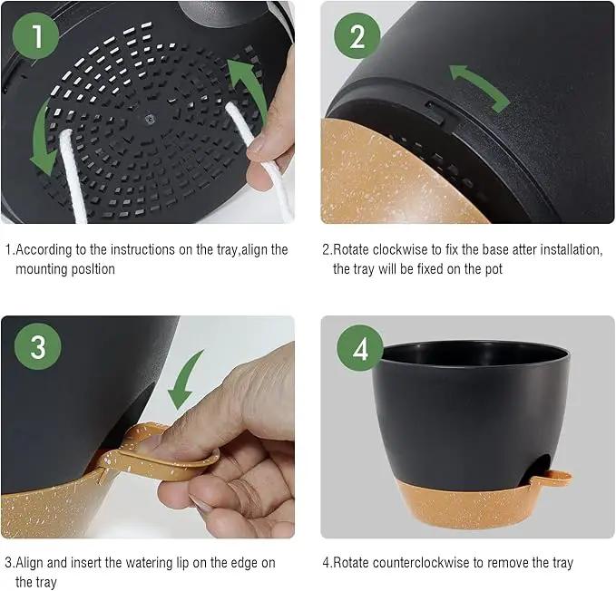 8 inch Hanging Planters, 2 Pack Self Watering Hanging Pots with 20oZ Deep Reservoir for Indoor Outdoor Plants Flowers, Black with Brown by GreenHaven Gardens