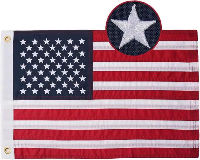 AZCOVER American Flag 16x24 Inch Boat Flag for Outside Made in USA Heavy Duty Nylon American Flags for Outdoor with Embroidered Stars Sewn Stripes and Brass Grommets All Weather Lasting United States by GreenHaven Gardens