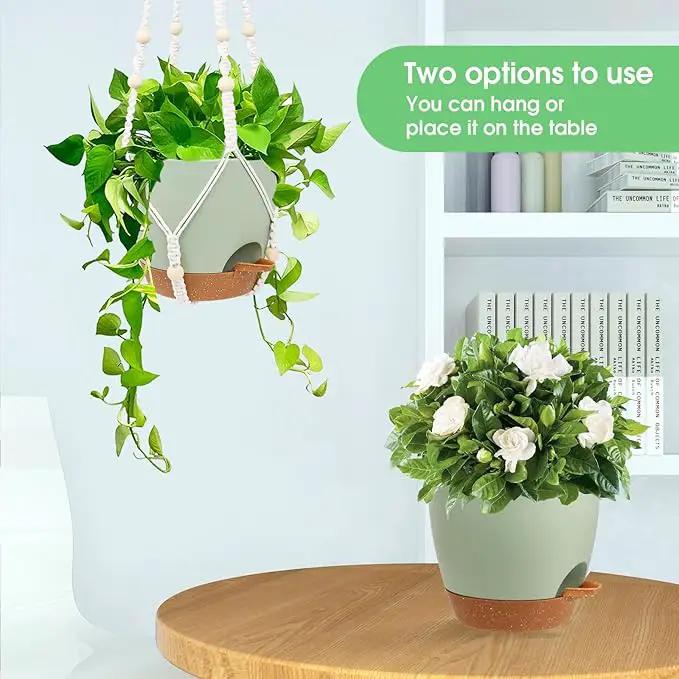 Hanging Planters for Indoor Outdoor Plants, 2 Pack Self Watering Hanging Pot with Drainage Holes, Removable Tray & 2 Kinds of Plant Hangers, 8'' Hanging Flower Pots for Home Garden Decor, Green by GreenHaven Gardens