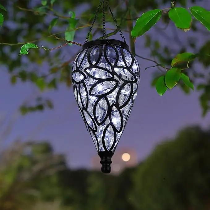 Outdoor Plastic Solar Hanging Lantern, 15 Cool White LEDs Twinkle Effect Tear-Shaped Hanging Lantern Decor Garden Decorative Solar Lights for Backyard, Patio and Lawn by GreenHaven Gardens