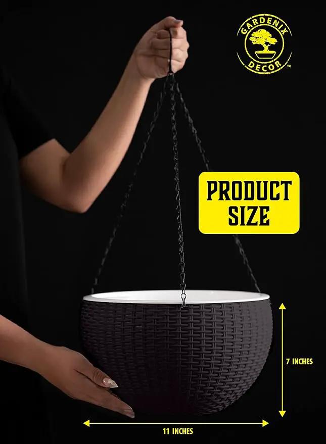 GARDENIX DECOR 11'' Self Watering Hanging planters for Indoor Plants - Flower Pot with Water Level Indicator for Plants, Hanging pots - Self Watering Planter Plant Pot-Coco Coir - Round 1 Pack - Gray by GreenHaven Gardens