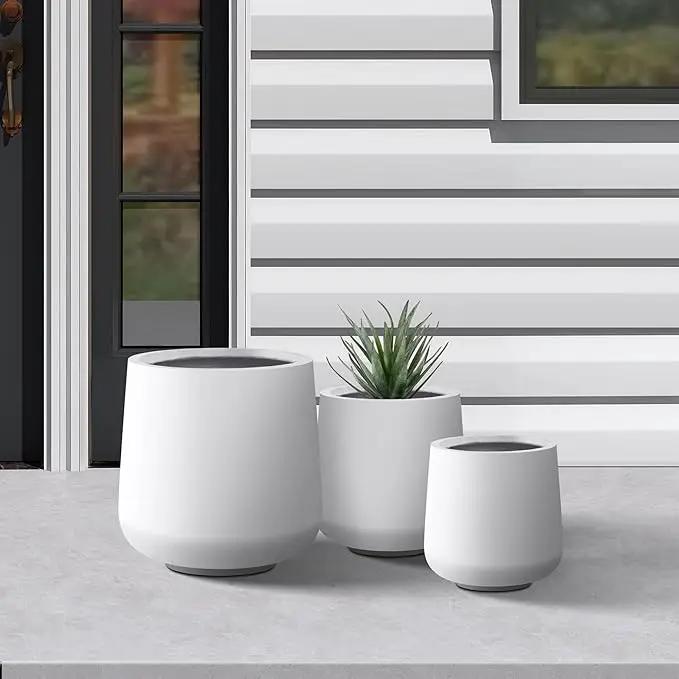 Kante 15.3"+11.6"+8.2" Dia Round Concrete Planter, Large Outdoor Indoor Planter Pots Containers with Drainage Holes and Rubber Plug for Home Garden Patio, Pure White by GreenHaven Gardens