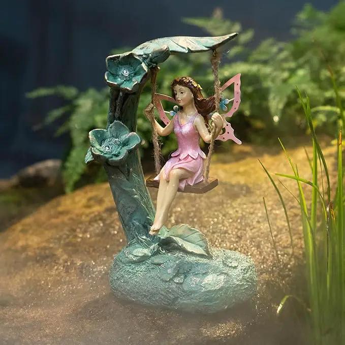 Garden Flower Fairy Outdoor Statue, Patio Lawn Yard Porch Decor, Funny Swing Ornaments, 9.05 Inches Tall by GreenHaven Gardens