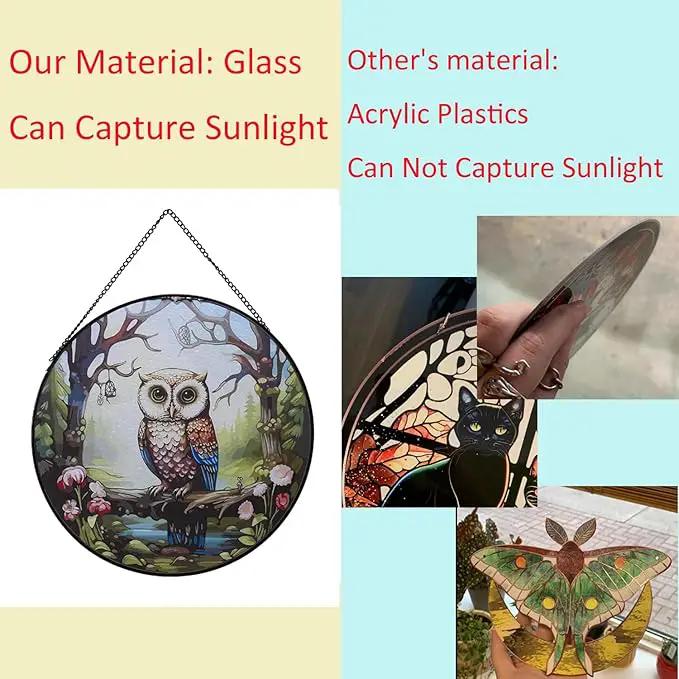 Hanging Stained Glass for Windows,20cm/7.87inch Owl Suncatcher Stained Glass Garden Hangings Ornaments Mother's Day Valentine's Day Halloween Fall Christmas Decor for Home (A Style) by GreenHaven Gardens