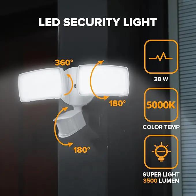 LUTEC 38W 3500 Lumen LED Motion Activated Integrated Dual-Head Floodlight Outdoor with Motion Sensor, 5000K Daylight, Dusk to Dawn, Exterior Security Wall Light for Patio, Garden, Yard(White) by GreenHaven Gardens