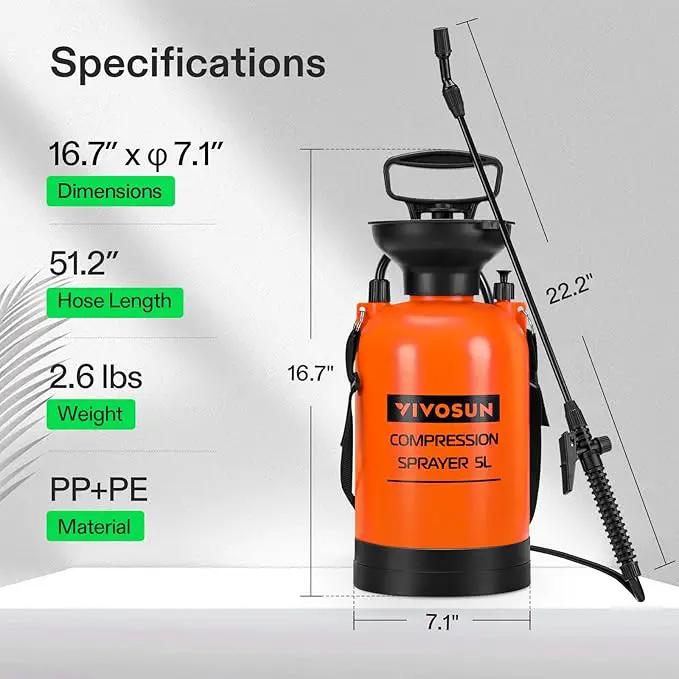 VIVOSUN 1.35-Gallon Pump Pressure Sprayer, Pressurized Lawn & Garden Water Spray Bottle with Adjustable Shoulder Strap, for Spraying Plants, Garden Watering and Household Cleaning by GreenHaven Gardens