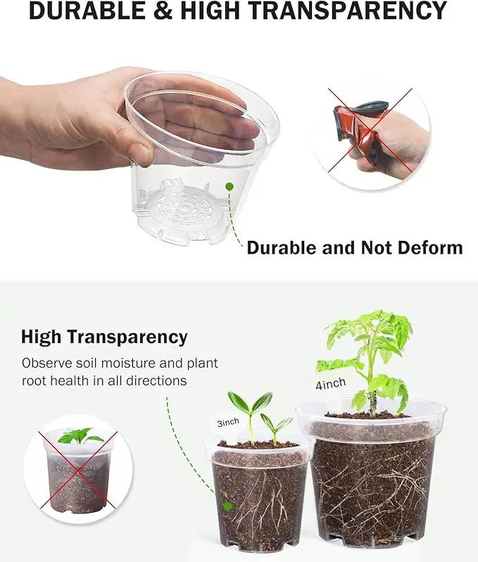 homenote Clear Nursery Pots for Plants,3 Inch Plant Pot for Planting Plastic Seedling with Drainage Holes Seed Starter Flower High Transparency with 20 Labels (60 Pack) by GreenHaven Gardens