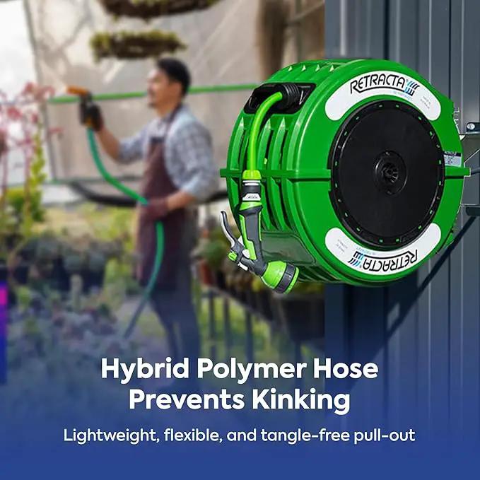 Macnaught Retractable Garden Hose Reel, 82 Ft Water Hose Reel Heavy Duty Retractable Hose with Metal 180° Swivel Rotation Bracket for Wall Mount - Green by GreenHaven Gardens