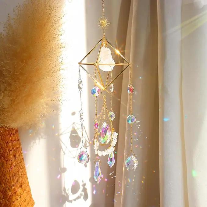 Rose Quartz Crystal Suncatcher Hanging Window, Healing Rose Quartz Crystal Decor for Home Garden, Gift for Christmas Birthday Valentine Mothers Day by GreenHaven Gardens