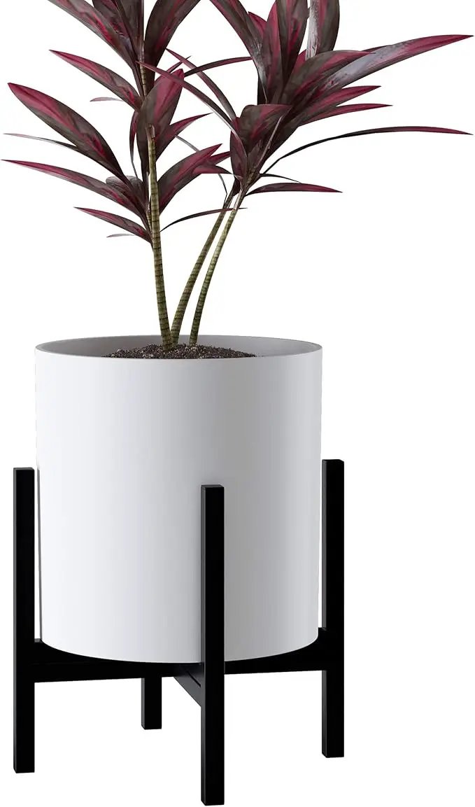 FaithLand Plant Pot 12 inch - Perfectly Fits Mid-Century Modern Plant Stand - Drainage Plug and Drainage Mesh Screen - Matte White by GreenHaven Gardens