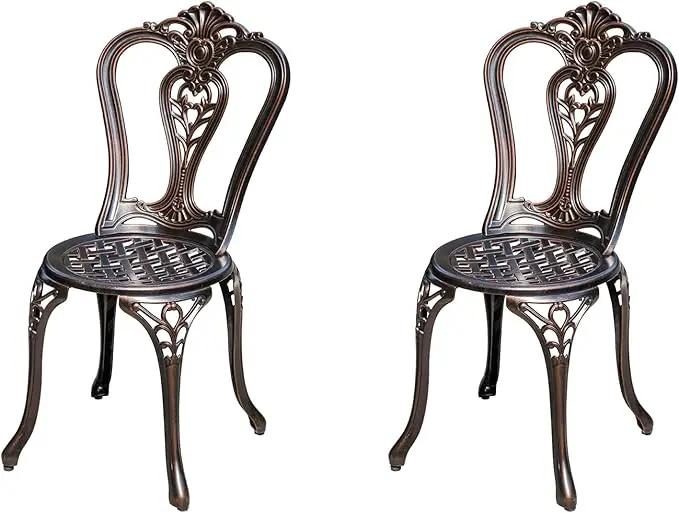 Outdoor Dining Chair Cast Aluminum Patio Chairs Set of 2 All-Weather Patio Dining Chair with Adjustable Feet for Backyard Garden (Crown Chair) by GreenHaven Gardens