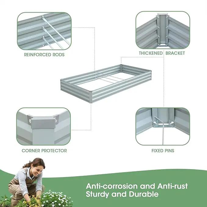 Raised Garden Bed,Galvanized Raised Garden Beds Outdoor for Vegetables Flowers Herbs, Raised Bed Planter Box, Metal Raised Garden Bed Kit with Gloves, 6x3x1ft,Gray by GreenHaven Gardens