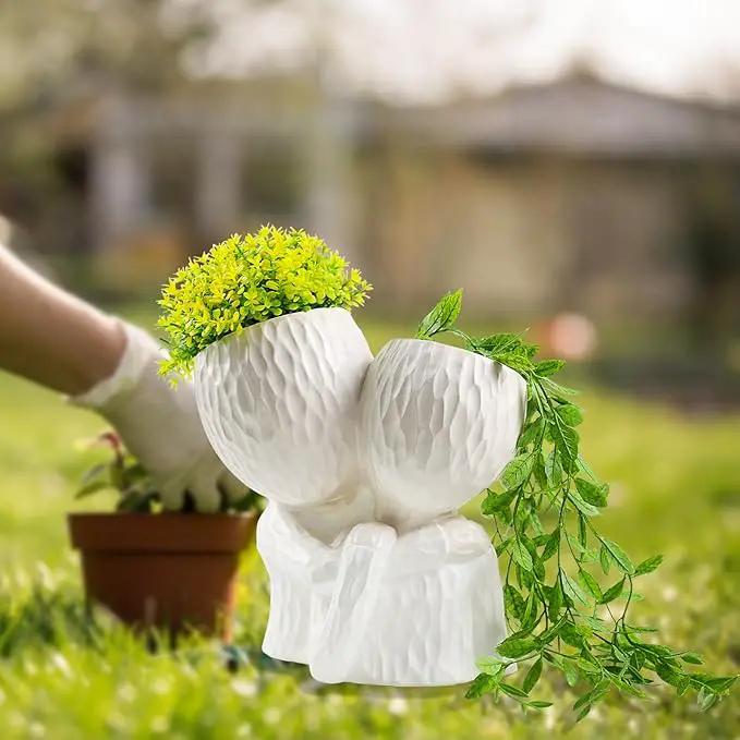 Head Planter for Indoor Plants Face Flower Pots Outdoor Plant Accessories Mug Succulent Planters with Drainage Hole Mom Hug Daughter by GreenHaven Gardens