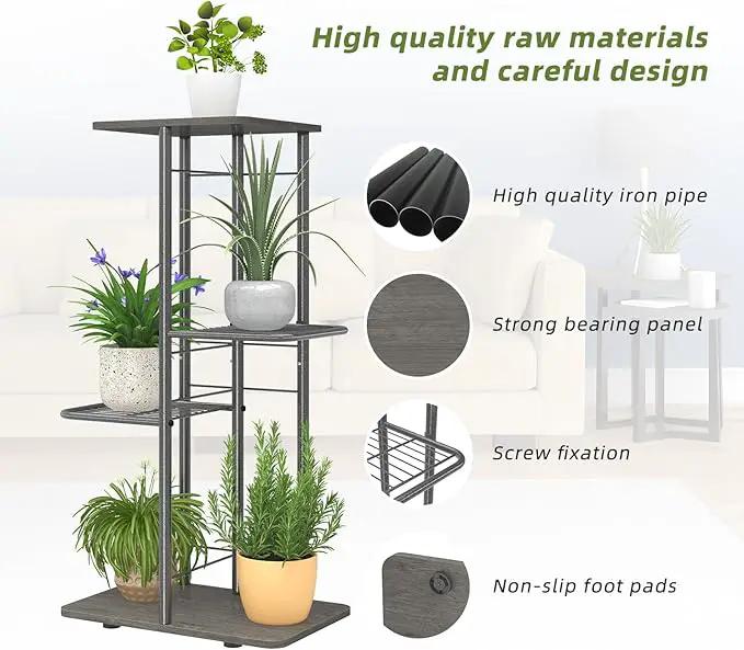 Simple Trending Plant Stand Shelf Indoor Outdoor Waterproof, 4-Tier 5 Potted Heavy Duty Metal Tall Flower Holder for Multiple Corner Display by GreenHaven Gardens