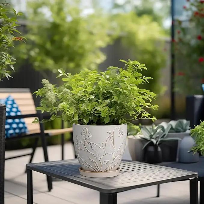 6 Inch Ceramic Plant Pot for Indoor Plants Outdoor Round Planter Flower Pot with Drainage Hole and Saucer for Home Garden Office Decor White by GreenHaven Gardens