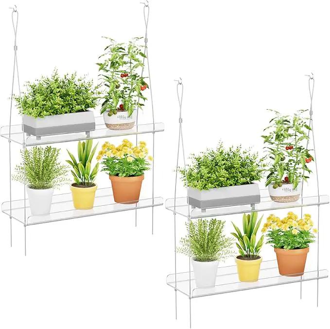 Lifewit 2-Tier Window Plant Shelves 15 inch, Acrylic Adjustable Hanging Floating Shelf, Window Sill Extender for Indoor Succulent Plants, Micro Greens, Seed Starter Pots, Herb Planters by GreenHaven Gardens