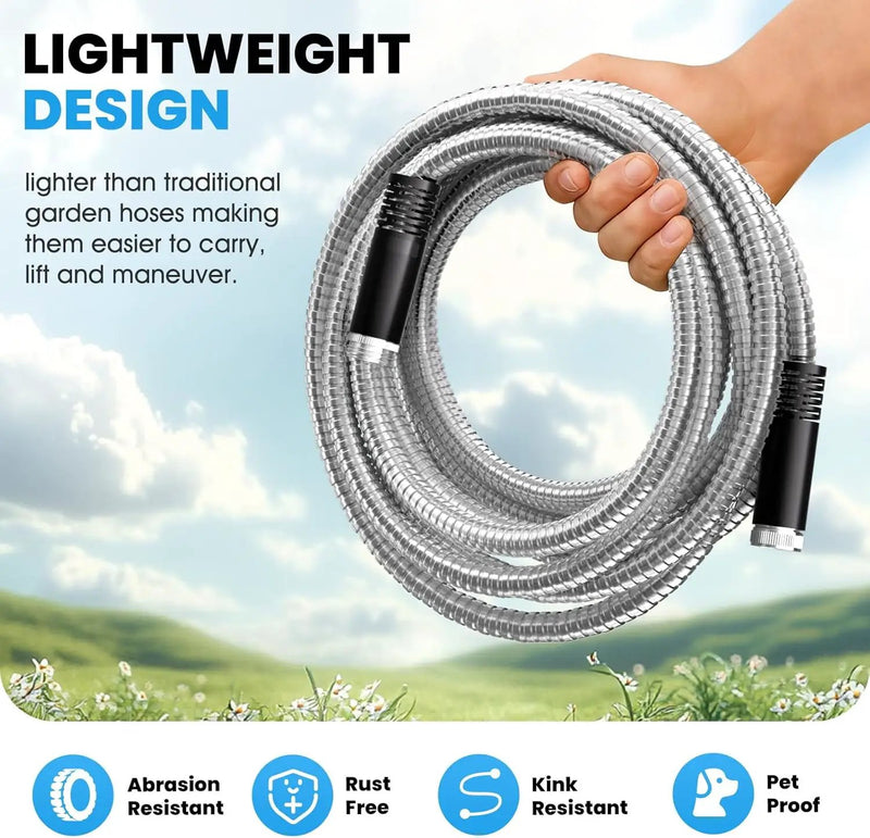 Garden Hose Metal 15 FT, Flexible Stainless Steel Water Hose, Kink Free, Connectable Short Hose, Lightweight & Durable, Crush Resistant Fitting, Puncture Proof Hose for Yard, Rv, 600 PSI 2025 New by GreenHaven Gardens
