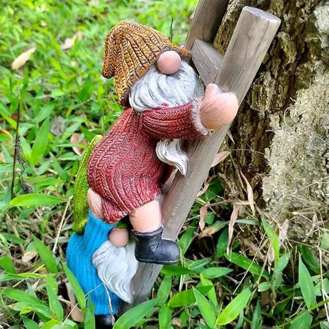 Garden Gnome Statue, Funny Climbing Ladder Gnomes Figurine Resin Sculpture Outdoor Decor for Patio Yard Lawn Porch Ornaments Gift by GreenHaven Gardens