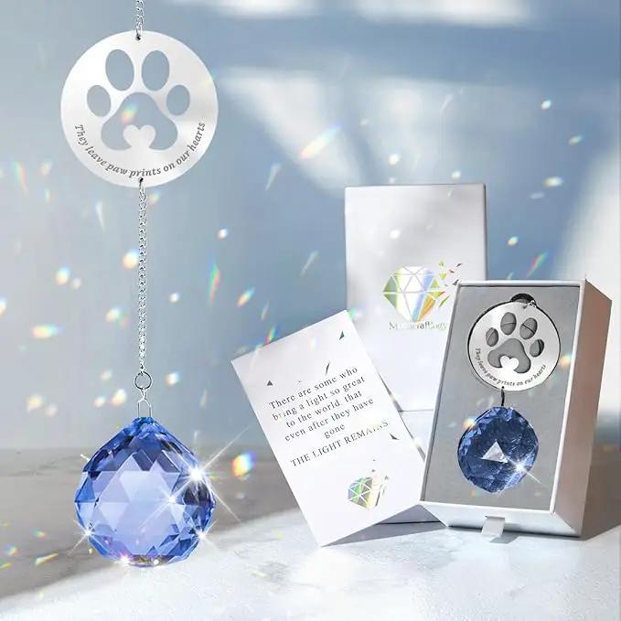 Dog Memorial Gifts, Unique Loss of Pet Sympathy Idea, Navy Blue Crystal Ball Rainbow Suncatcher with Paw Print for Cat or Dog Remembrance and Bereavement by GreenHaven Gardens