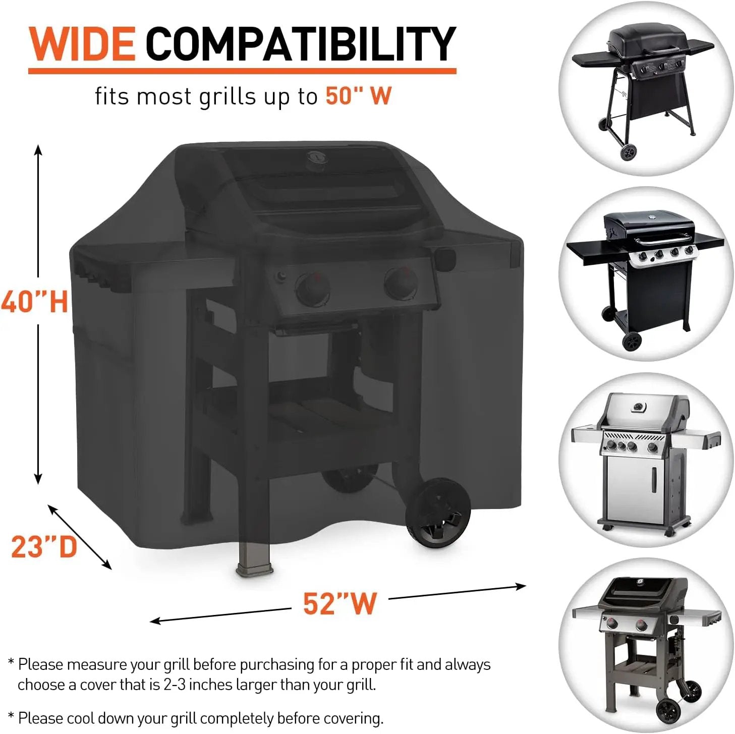 BBQ Cover 52 Inch, Grill Cover for Outdoor Grill, Waterproof and Fade Resistant Outdoor Barbecue Gas Grill Cover, All Weather Protection, Fits Weber, Char Broil, Nexgrill and and More Grills by GreenHaven Gardens