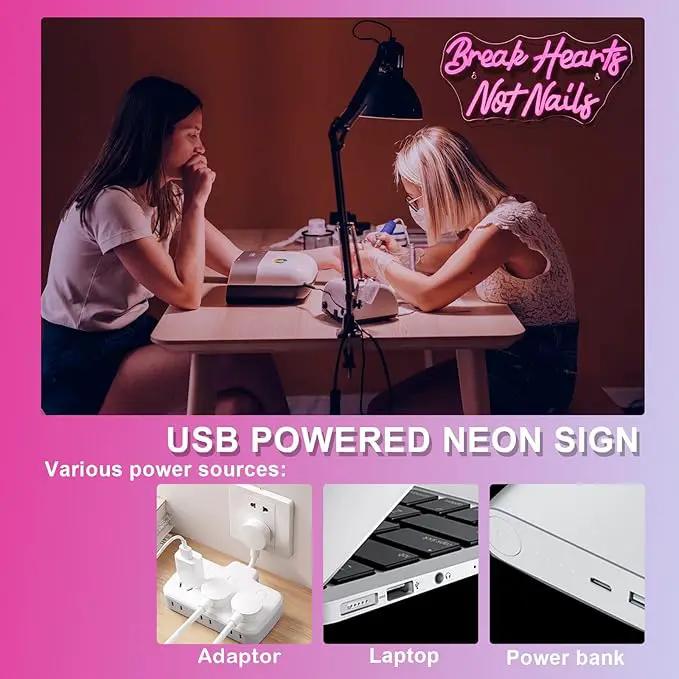 Break Heart Not Nails Neon Sign for Wall Decor,Neon Light Pink LED Neon Light for Bedroom Nails Salon Beauty Room Shop Decoration Gift by GreenHaven Gardens
