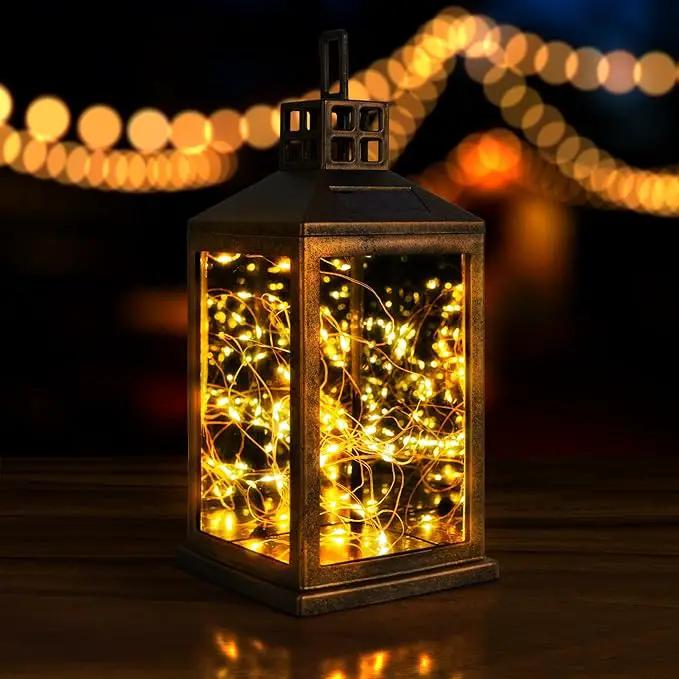 Solar Lantern Outdoor, Garden Hanging Lantern Solar Powered - Glass Waterproof Brushed Copper Solar Table Lantern Decorative Lights Flash and Steady-on Modes for Patio, Backyard, Garden by GreenHaven Gardens