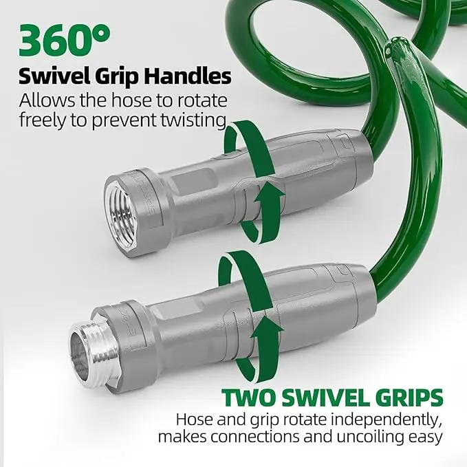 3/8" Lightweight Coil Garden Hose 100FT, EVA Flexible Curly Water Pipes with 6-Pattern Spray Nozzle for Boat, Greenhouse, Yard, Patio, Green by GreenHaven Gardens