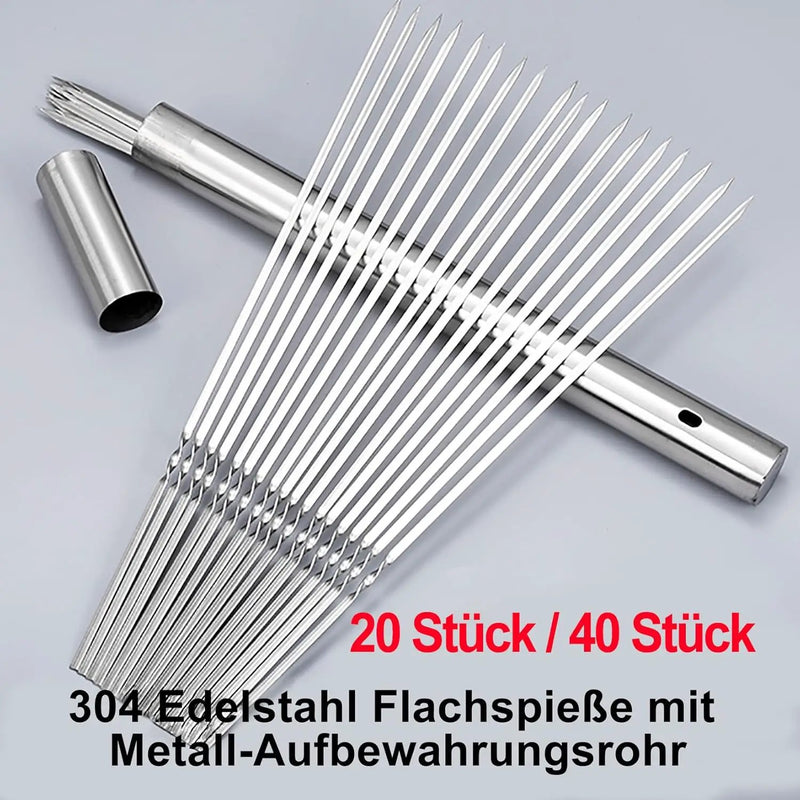 304 Stainless Steel 13.2" Long Flat Barbecue Skewers,20PCS/40PCS BBQ Kebab Skewers with Portable Metal Storage Tube,Reusable for Grilling Barbecue Kitchen Party and Outdoor Cooking (40PCS) by GreenHaven Gardens