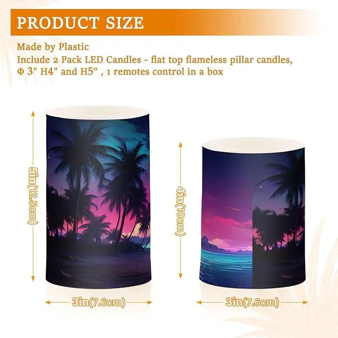 Flickering Flameless Candles, Palm Tree Beach Tropical LED Candles with Remote Timer, Set of 2 Battery Operated Candle for Valentine Wedding Birthday by GreenHaven Gardens