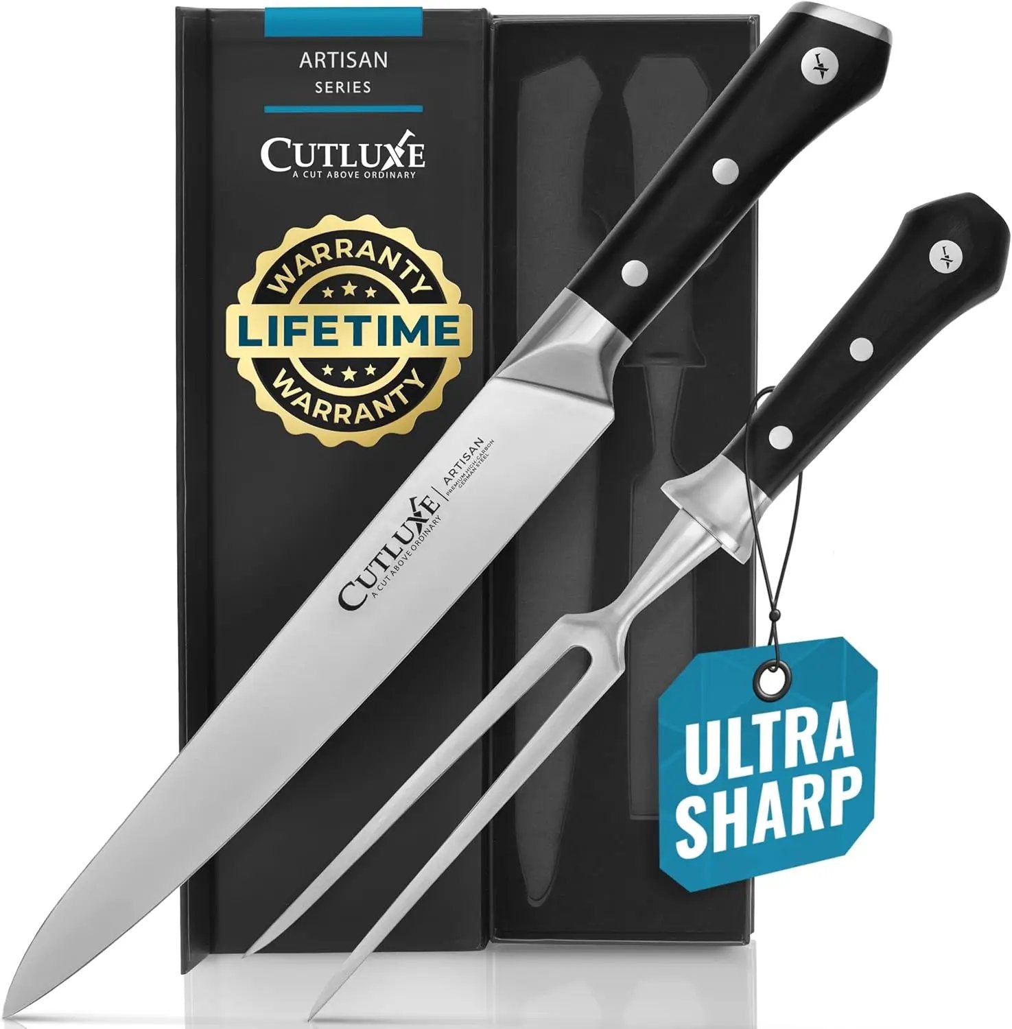 Cutluxe Turkey Carving Knife Set Carving Fork & Knife for Meat, BBQ, Brisket Razor Sharp Premium German Steel Full Tang, Ergonomic Handle Artisan Series by GreenHaven Gardens