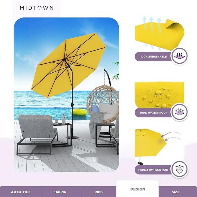 Midtown Umbrellas Sunbrella Umbrella 9 Feet Outdoor Umbrella With Yellow Acrylic Fabric - Auto-Tilt Aluminum Frame Patio Umbrella For Backyard, Deck, Garden, Pool - Black Pole by GreenHaven Gardens
