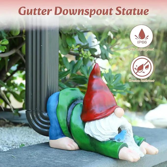 WONDER GARDEN Gnome Gutter Downspout Extensions - 3'' x 4'' Decorative Downspout Extender Diverter, Outdoor Splash Block Sculpture Garden Decor, Waterproof Gutter Guard for Lawn, Garden, Lawn by GreenHaven Gardens