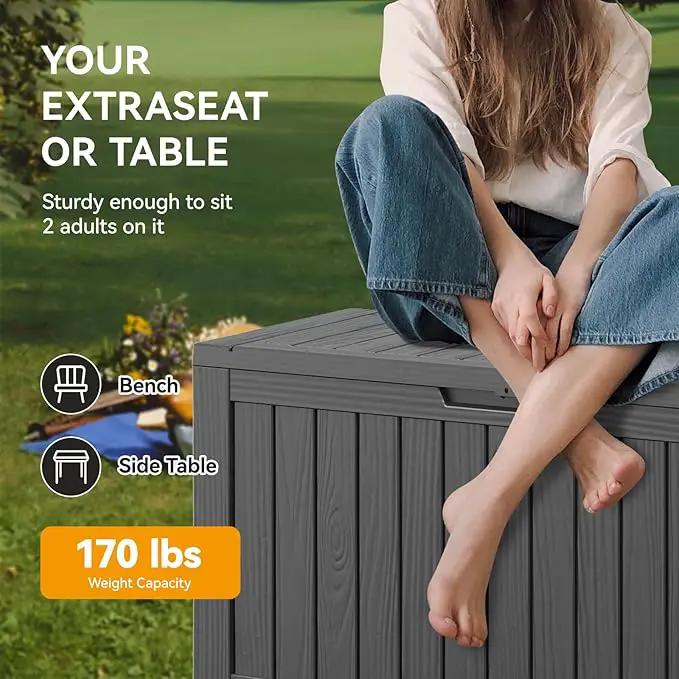 KAMABOKO Deck Box, 75 Gallon Resin Indoor and Outdoor Storage Boxes Waterproof for Garden Tools, Pool Accessories Storage Bench, Patio Furniture and Cushions with Lockable Lid, Black by GreenHaven Gardens