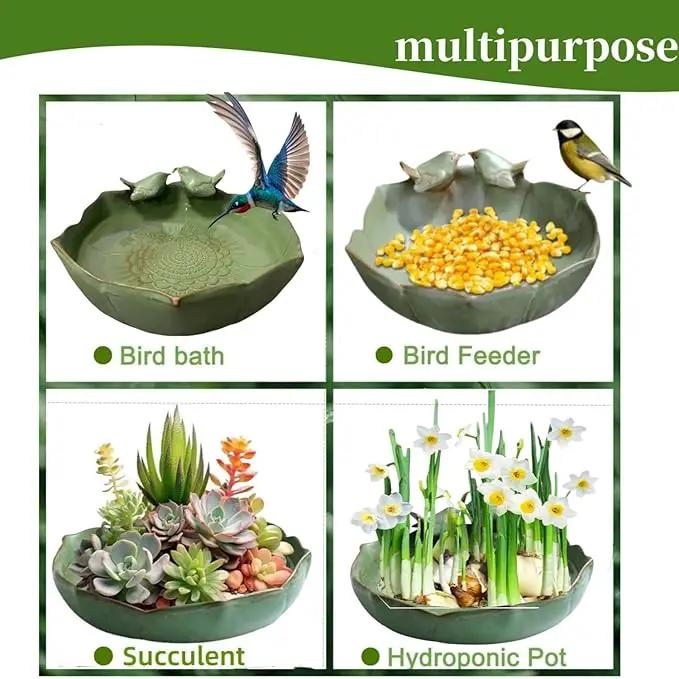 Bird Bath for Outside on Ground, 10 in Ceramic Birds Bath Bowl, Handmade Ground Bird Feeders and birdbath for Outdoors for Outdoors, Garden, Tabletop, Balcony and Lawn (Big - deep) by GreenHaven Gardens