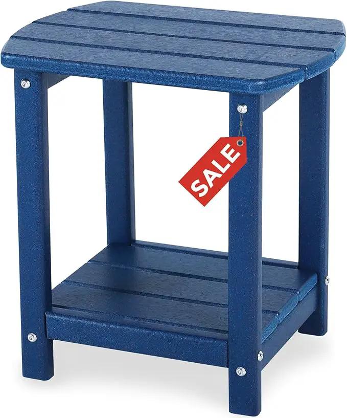 Adirondack Square Outdoor Side Table,2-Tier Storage Patio Side Table, HDPE End Tables for Backyard Pool Porch Garden Lawn(Blue) by GreenHaven Gardens