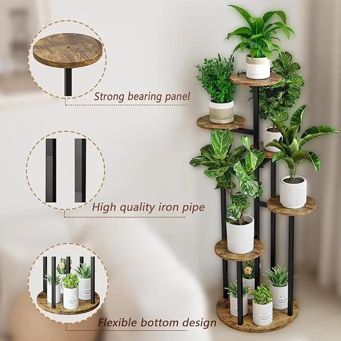 Plant Stand Indoor 6 Tier 9 Potted Multiple Flower Pot Holder for Patio Garden Balcony Living Room Corner (6 Tier Black+Rustic Brown) by GreenHaven Gardens