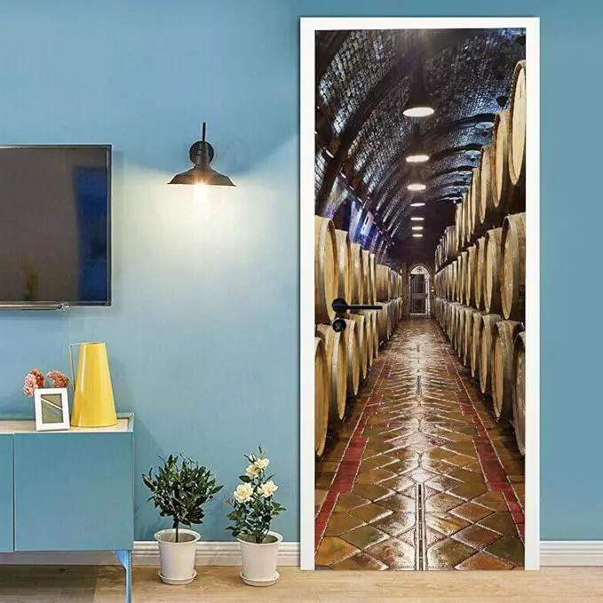 3D Door Stickers Murals - Peel & Stick Wine Cellar Theme - Removable PVC Waterproof Door Poster, 33.9" x 78.7" for Bedroom & Living Room by GreenHaven Gardens