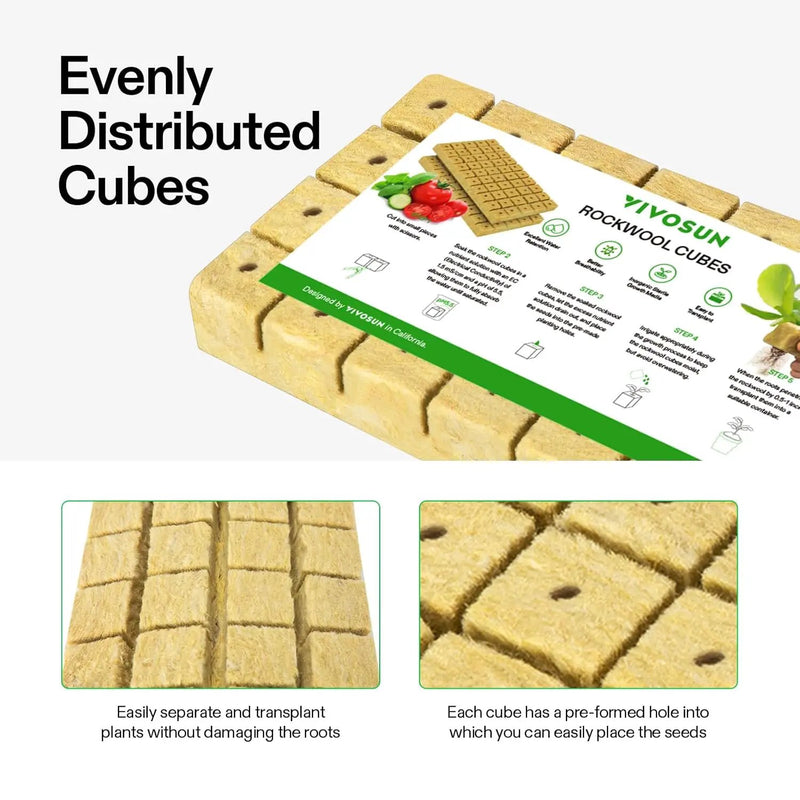 VIVOSUN 1.6" Rockwool Cubes, 28 Plugs Stonewool Starter Grow Cubes for Cuttings, Cloning, Plant Propagation, Seed Starting, Hydroponic Grow Media for Vigorous Plant Growth, 1 Sheets of 28 Plugs by GreenHaven Gardens