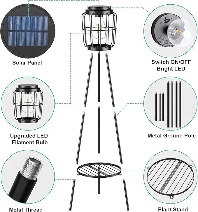 Solar Lights Outdoor with LED Edison Bulbs, Solar Floor Lamp with Plant Stands for Garden Yard Pathway Driveway Front/Back Porch Decoration by GreenHaven Gardens