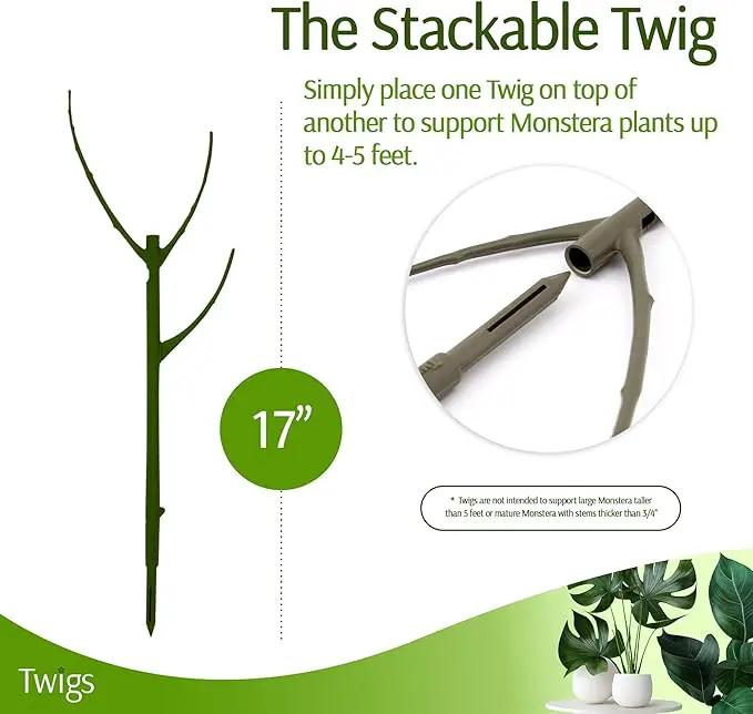 Stackable Monstera Plant Support Stakes, Climbing Plants Support Structures for Indoor & Outdoor Use, Garden Accessories, Alternative to Moss Pole - Monstera Green, 5 Pack, 17" L by GreenHaven Gardens