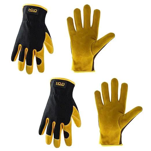 HLDD HANDLANDY 2 Pairs Leather Gardening Gloves for Men, Utility Work Gloves for Gardening, Yardwork, Construction, Mechanics, Great Garden Gifts for Men Women by GreenHaven Gardens