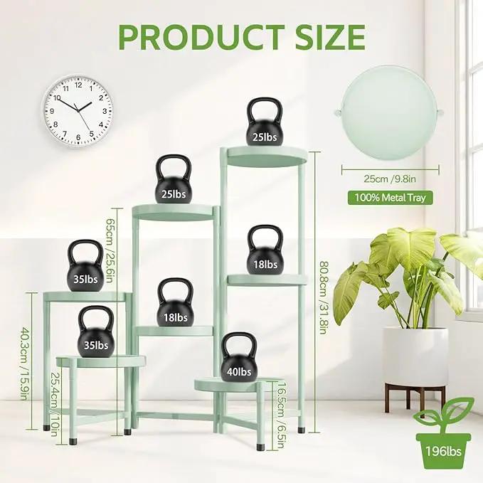 iDavosic.ly 7 Tier Large Plant Stand Indoor, 10 Inch Wide Tall Corner Metal Plant Stands Outdoor for Multiple Plants, Folding Tiered Flower Display Holder Rack Shelf, Light Green by GreenHaven Gardens