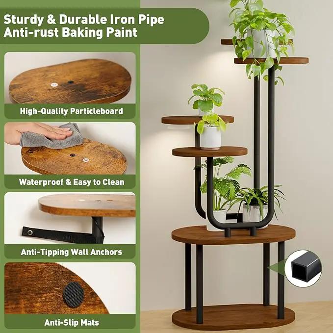 Plant Stand Indoor with Grow Lights, 6 Tier 38.6″ Tall Metal Plant Shelf for Multiple Plants, Plants Shelves Corner Flower Holder, Double U-Shape Plant Rack for Home, Living Room, Patio, Bedroom by GreenHaven Gardens