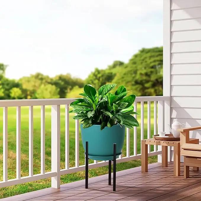 12/10/9 Large Modern Plant Pots, Plastic Planters with Drainage Holes and Saucers for Indoor Outdoor Plants Flowers, Malachite Green by GreenHaven Gardens