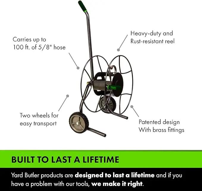 Yard Butler Compact Hose Reel Cart with Wheels Heavy Duty 100 Foot Metal Hose Reel Suitable for Gardens, Lawns and Outdoor - IHTC-1 by GreenHaven Gardens